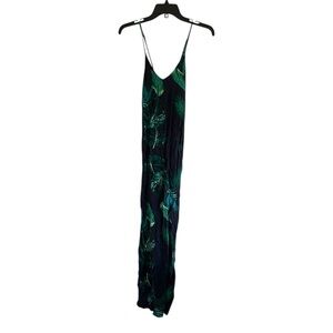 Old Navy Leaf Print Black and Green Size Medium Sleeveless Maxi Dress